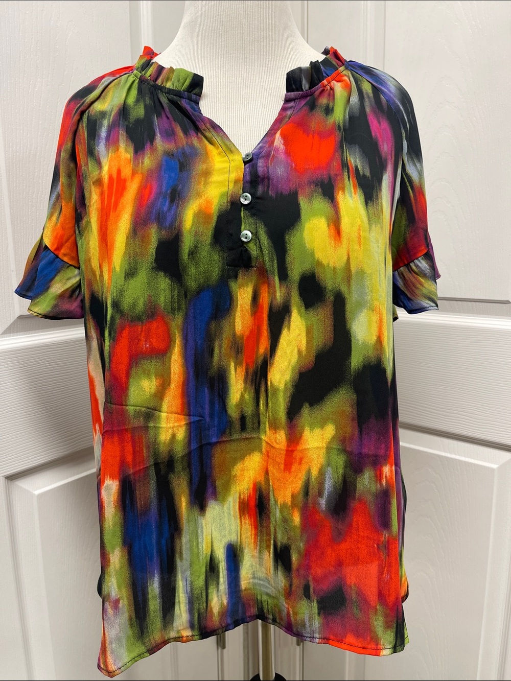 Cynthia Rowley Women’s Multicolor Ruffle Sleeve Blouse 1X